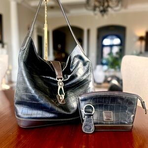 Dooney & Bourke Croc Embossed Leather Hobo, Cosmetic bag & Keyring Set